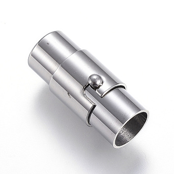 304 Stainless Steel Locking Tube Magnetic Clasps, Column, Stainless Steel Color, 18x8mm, Hole: 6mm