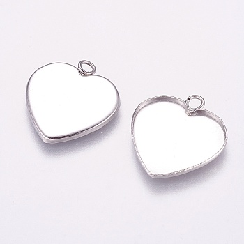 304 Stainless Steel Pendant Cabochon Settings, Plain Edge Bezel Cups, Heart, Stainless Steel Color, Tray: 19x19mm, 22x20x2mm, Hole: 1mm