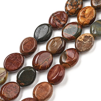 Natural Polychrome Jasper/Picasso Stone/Picasso Jasper Beads Strands, Oval, 10x8x4mm, Hole: 1mm, about 40pcs/strand, 15.7 inch(39cm)