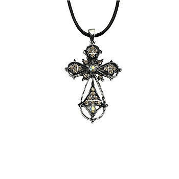 Cross Zinc Alloy Pendant Necklace, with Rhinestone, Vintage Rose, 19.69 inch(50cm)