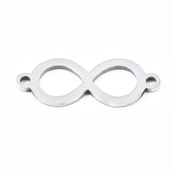 Non-Tarnish 201 Stainless Steel Link Connectors, Laser Cut, Infinity, Stainless Steel Color, 8x21.5x1mm, Hole: 1.4mm