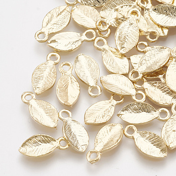 Brass Charms, Leaf, Real 18K Gold Plated, 10.5x4.5x1mm, Hole: 1.2mm