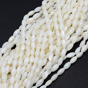 Dyed Natural Shell Beads Strands, Oval, White, 8x4mm, Hole: 1mm, about 50pcs/strand, 15.7 inch(40cm)