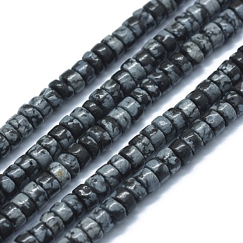 Natural Snowflake Obsidian  Beads Strands, Flat Round/Disc, 3.8~4.2x2~4.5mm, Hole: 0.8~1mm, about 152~180pcs/strand, 15.1~15.5 inch(38.5~39.5cm)