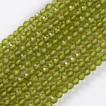 Glass Beads Strands, Faceted, Round, Yellow Green, 2x2mm, Hole: 0.4mm, about 193~197pcs/strand, 14.17 inch~15.51 inch(36~39.4cm)