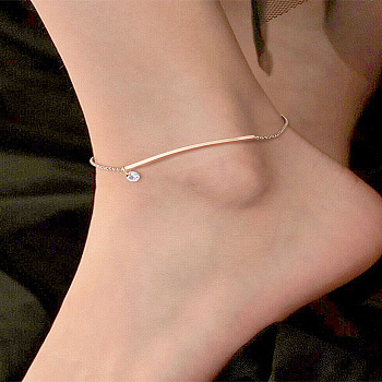 1Pc Stainless Steel Chain Anklet for Women, Real 18K Gold Plated, 210mm