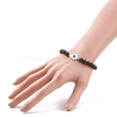 Hamsa Hand with Evil Eye Shell & Natural Lava Rock Beaded Stretch Bracelet(BJEW-JB08235-04)-3