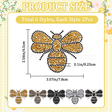 12Pcs 6 Styles Bees Hotfix Rhinestone Appliques(DIY-CP0009-67)-2