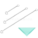 Anti-Tarnish 3Pcs 3 Style Rhodium Plated 925 Sterling Silver Chain Extender, with Clasps & Curb Chains and 1Pc Silver Polishing Cloth, Platinum, 30~80mm, 1pc/style(FIND-SZ0001-74P)