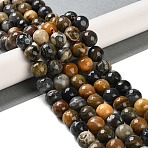 Natural Agate Beads Strands, Dyed & Heated, Faceted, Round, Dark Goldenrod, 10mm, Hole: 0.8mm, about 37pcs/strand, 14.96''(38cm)(G-M437-B01-01A)