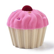 Velvet Ring Boxes, with Plastic and Rhinestone, Cupcake, Pearl Pink, 6x5.75cm(VBOX-F004-03A)
