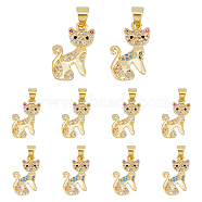 8Pcs 2 Colors Rack Plating Brass Micro Pave Cubic Zirconia Pendants, Cadmium Free & Lead Free, Long-Lasting Plated, Cat Charm, Real 18K Gold Plated, Mixed Color, 19x12x2mm, Hole: 3.5x5mm, 4pcs/color(KK-DC0003-21)
