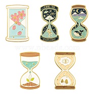 5Pcs 5 Style Alloy Enamel Brooches, Enamel Pin, with Butterfly Clutches, Sand Clock, Golden, Mixed Color, 29.5x14~18x9.5~10mm, Pin: 1mm, 1pc/style(JEWB-LS0001-20)