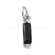 304 Stainless Steel Cubic Zirconia Pendants, Rectangle, Stainless Steel Color, Black, 17x4x4mm, Hole: 5mm(STAS-E487-21P-05)