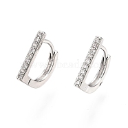 Clear Cubic Zirconia Rectangle Hoop Earrings, Brass Jewelry for Women, Nickel Free, Real Platinum Plated, 12x10.5x2mm, Pin: 1mm(EJEW-G321-03P)