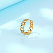 Stainless Steel Open Cuff Finger Ring, Curb Chains Shape, Golden, US Size 7 1/2(17.7mm)(EK4200-1)