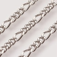 Handmade 304 Stainless Steel Figaro Chains, Unwelded, with Spool, Stainless Steel Color, 4~6x2.8x0.6mm, about 32.8 Feet(10m)/roll(STAS-P200-07P)