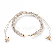 Adjustable Polyester Braided Cord Bracelet Making, with Brass Beads and 304 Stainless Steel Jump Rings, Golden, Antique White, Single Chain Length: about 5-1/2 inch(14cm)(AJEW-JB00848-06)