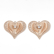 Brass Pendants, with Crystal Rhinestone, Heart, Light Gold, 40.5x43x8mm, Hole: 2.5mm(KK-S353-013LG)