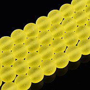 Transparent Glass Beads Strands, Frosted, Round, Yellow, 8~8.5mm, Hole: 1.5mm, about 51~53pcs/strand, 14.96 inch~15.55 inch(38~39.7cm)(GLAA-T032-T8mm-MD12)