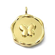 Ion Plating(IP) 304 Stainless Steel Pendants, Real 18K Gold Plated, Flat Round Charm, Butterfly, 16.5x12.5x2.5mm, Hole: 1.5mm(STAS-B058-23G-04)