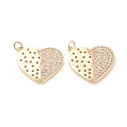 Brass Micro Pave Clear Cubic Zirconia Pendants, Long-Lasting Plated, Heart, for Valentine's Day, Real 18K Gold Plated, 24x22.5x2mm, Jump Ring: 5x0.7mm, 3.6mm Inner Diameter(ZIRC-L093-47G)