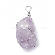 Natural Amethyst Pendants, with Brass Findings, Nuggets, Platinum, 45~50x25~40x14~25mm, Hole: 3~5mm(G-Q993-02)