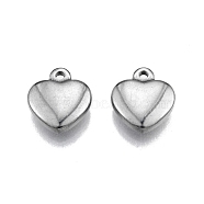 304 Stainless Steel Charms, Heart, Stainless Steel Color, 14x12x3.5mm, Hole: 1.6mm(STAS-N099-25)