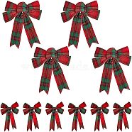 10Pcs 2 Style Christmas Theme Tartan Pattern Polyester Bowknot, with Twist Tie, Display Decorations, Dark Red, 150~300x170~260x17~21mm(AJEW-CA0002-64)