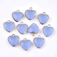 Electroplate Natural White Jade Pendants, with Cadmium Free & Nickel Free & Lead Free Iron Findings, Faceted, Heart, Dyed, Cornflower Blue, Golden, 16~17x14~15x6~7mm, Hole: 1.8mm(G-T112-03B)