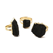 Natural Tourmaline Irregular Nugget Adjustable Ring, Rack Plating Brass Wide Ring for Men Women, Lead Free & Cadmium Free, Golden, US Size 9(18.9mm)~US Size 12 3/4(22mm)(RJEW-F132-04G)