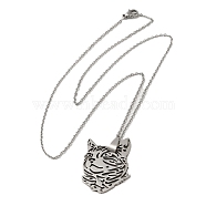 304 Stainless Steel Pendant Necklaces, Hollow Cat, Stainless Steel Color, 19.49 inch(49.5cm)(NJEW-H022-05P)