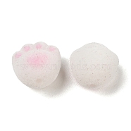 Flocky Resin Beads, Cat Paw Print, Pink, 12x12.5x11mm, Hole: 1.8mm(CRES-D017-03C)