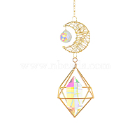 Moon Iron Hollow Big Pendant Decorations, K9 Crystal Glass Hanging Sun Catchers, with Brass Findings, for Garden, Wedding, Lighting Ornament, Hexagon, 420x90mm.(DJEW-PW0007-07C)