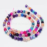 Natural Agate Bead Strands, Dyed, Faceted, Round, Colorful, 4mm, Hole: 1mm, about 87~90pcs/strand, 13.8~14.6 inch(G-R344-4mm-36)