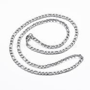 304 Stainless Steel Figaro Chain Necklaces, with Lobster Claw Clasps, Stainless Steel Color, 23.23 inch(59cm), 4x1mm(NJEW-H445-18P)