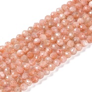 Natural Sunstone Beads Strands, Faceted, Round, 4mm, Hole: 0.7mm, about 102~103pcs/strand, 15.55''(39.5cm)(G-P542-A05-03)