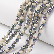 Electroplate Opaque Glass Beads Strands, Half Multi-color Plated, Faceted, Rondelle, Linen, 4x3mm, Hole: 0.4mm, about 130pcs/strand, 16.54 inch(42cm)(EGLA-A034-P4mm-Q06)