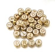 (Defective Closeout Sale: Enamel Yellowing)Alloy Enamel Beads, Flat Round with Letter, Golden, 8x4mm, Hole: 1.5mm(ENAM-XCP0001-44)