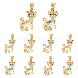 DICOSMETIC 8Pcs 2 Colors Rack Plating Brass Micro Pave Cubic Zirconia Pendants, Cadmium Free & Lead Free, Long-Lasting Plated, Cat Charm, Real 18K Gold Plated, Mixed Color, 19x12x2mm, Hole: 3.5x5mm, 4pcs/color(KK-DC0003-21)