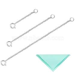 Anti-Tarnish 3Pcs 3 Style Rhodium Plated 925 Sterling Silver Chain Extender, with Clasps & Curb Chains and 1Pc Silver Polishing Cloth, Platinum, 30~80mm, 1pc/style(FIND-SZ0001-74P)