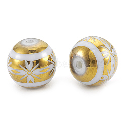 Electroplate Glass Beads, Round with Flower Pattern, Golden Plated, 10x9.5~10mm, Hole: 1.2mm, 200pcs/bag(EGLA-T009-10F)