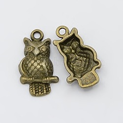 Tibetan Style Alloy Pendants, Halloween, Lead Free and Cadmium Free, Antique Bronze, Owl, 22x12x4.5mm, Hole: 2mm, about 788pcs/1000g(TIBEP-LF10093YKG-AB-LF)