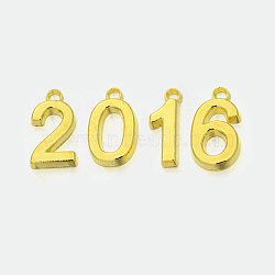 2016 Theme Alloy Pendants, Cadmium Free & Nickel Free & Lead Free, Golden, 18x6~10x2mm, Hole: 2mm(PALLOY-X0022-G-NR)