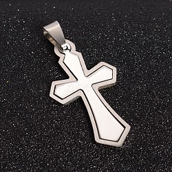 Non-Tarnish 201 Stainless Steel Cross Split Pendants, Stainless Steel Color, 42x22.5x1.5mm, Hole: 4x9mm(X-STAS-I032-013)