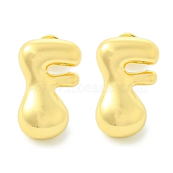 Rack Plating Brass Earrings, Cadmium Free & Lead Free, Long-Lasting Plated, Stud Earrings, Alphabet, Real 18K Gold Plated, Letter F, 14x11mm(EJEW-S222-01G-F)