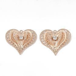 Brass Pendants, with Crystal Rhinestone, Heart, Light Gold, 40.5x43x8mm, Hole: 2.5mm(KK-S353-013LG)