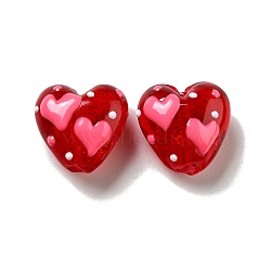 Handmade Lampwork Beads, Heart, Red, 19~20.5x20~20.5x11.5~13.5mm, Hole: 2.5mm(LAMP-E025-01E)