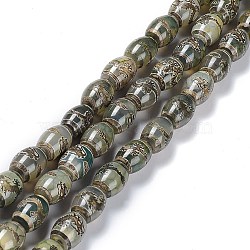 Tibetan Style dZi Beads Strands, Natural Agate Beads, Dyed & Heated, Oval, Dragon Pattern, 13~14x9.5~10mm, Hole: 1.2mm, about 25pcs/strand, 13.39''(34cm)(TDZI-E005-01D)