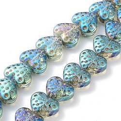 Electroplate Transparent Glass Beads Strands, Heart, Dark Sea Green, 15x13mm, Hole: 1.2mm, about 50pcs/strand, 25.59''(65cm)(EGLA-R114-02A-FR03)